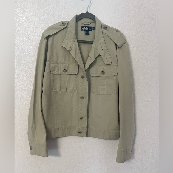 Polo by Ralph Lauren Khaki Button Down Utility Jacket 100% Cotton Size Medium - Picture 2 of 13